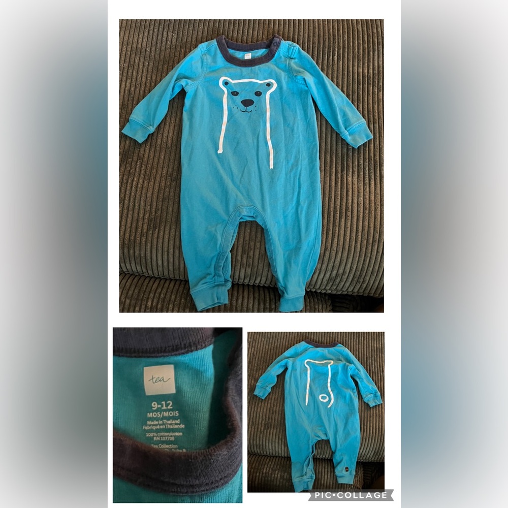 Tea Collection Blue Bear One Piece Baby Boy 9-12m